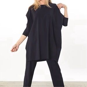 BRYN WALKER Dimitri tunic top size large black oversized lagenlook minimalist